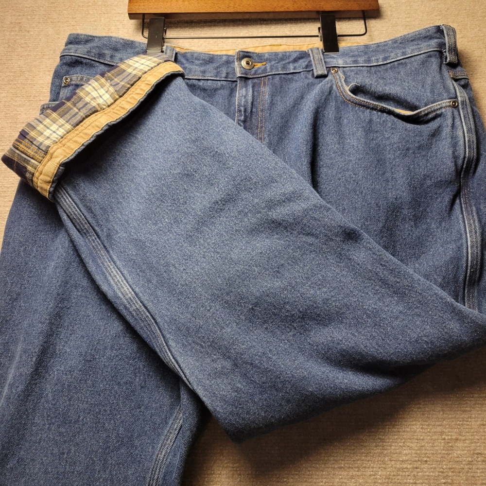 Duluth Trading Co Jeans Mens 42x28 Blue Flannel Lined Plaid Work Dungaree
